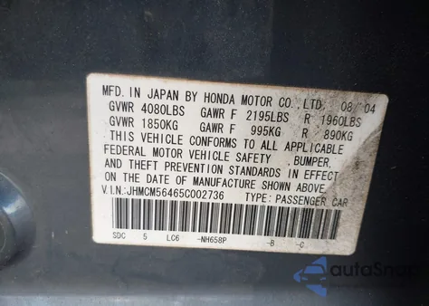 2005 Honda Accord 2.4 Lx из США, поврежденный, VIN JHMCM56465C002736